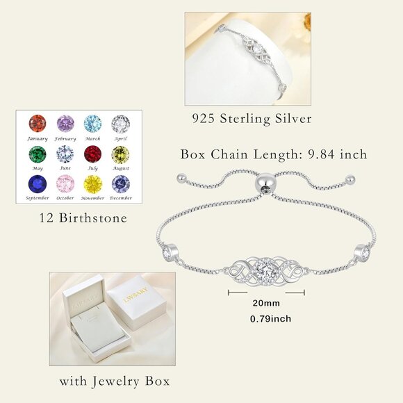 Infinity Celtic Knot Silver Birthstone Bracelet with Cubic Zirconia, 9.84 inch - Picture 6 of 6